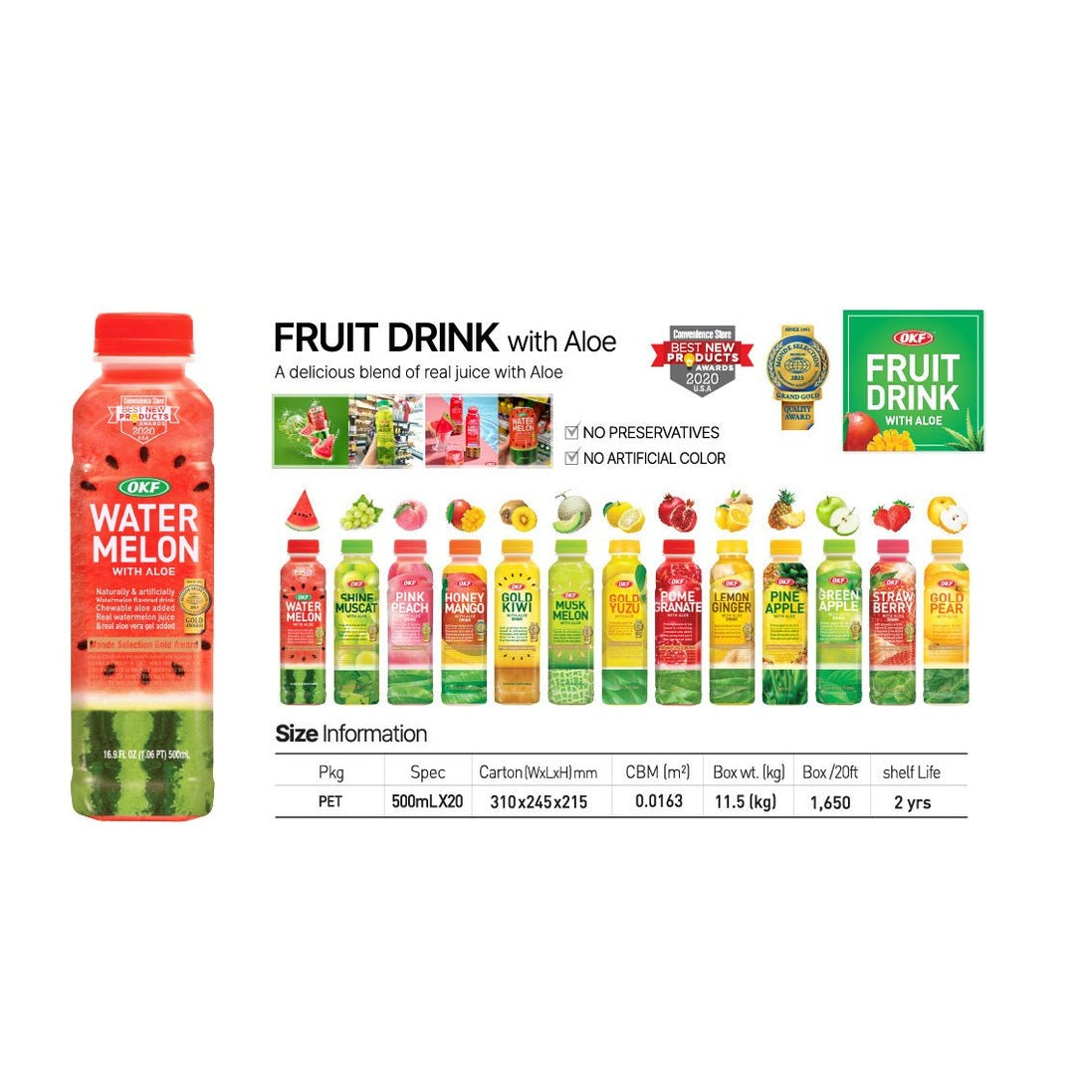 OKF Pink Peach Drink with Aloe 340ml x 20 - Vinays Food - OKF