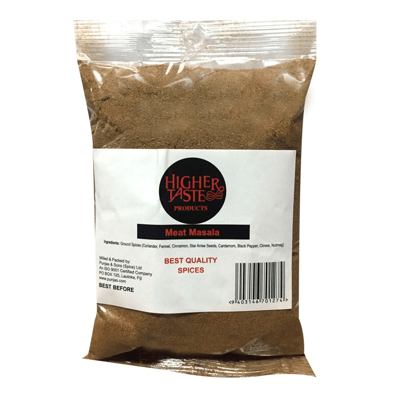 Punjas HTM Meat Masala 500g brown spice blend in transparent pouch with white label