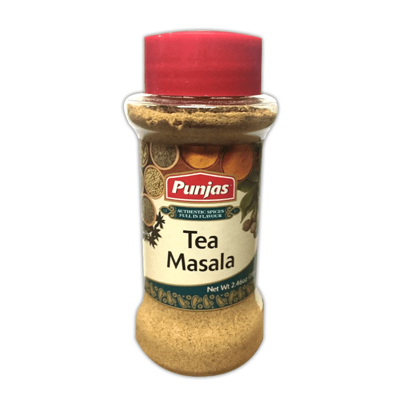 Punjas Tea Masala 70g shaker with cardamom cinnamon cloves and ginger for authentic masala chai