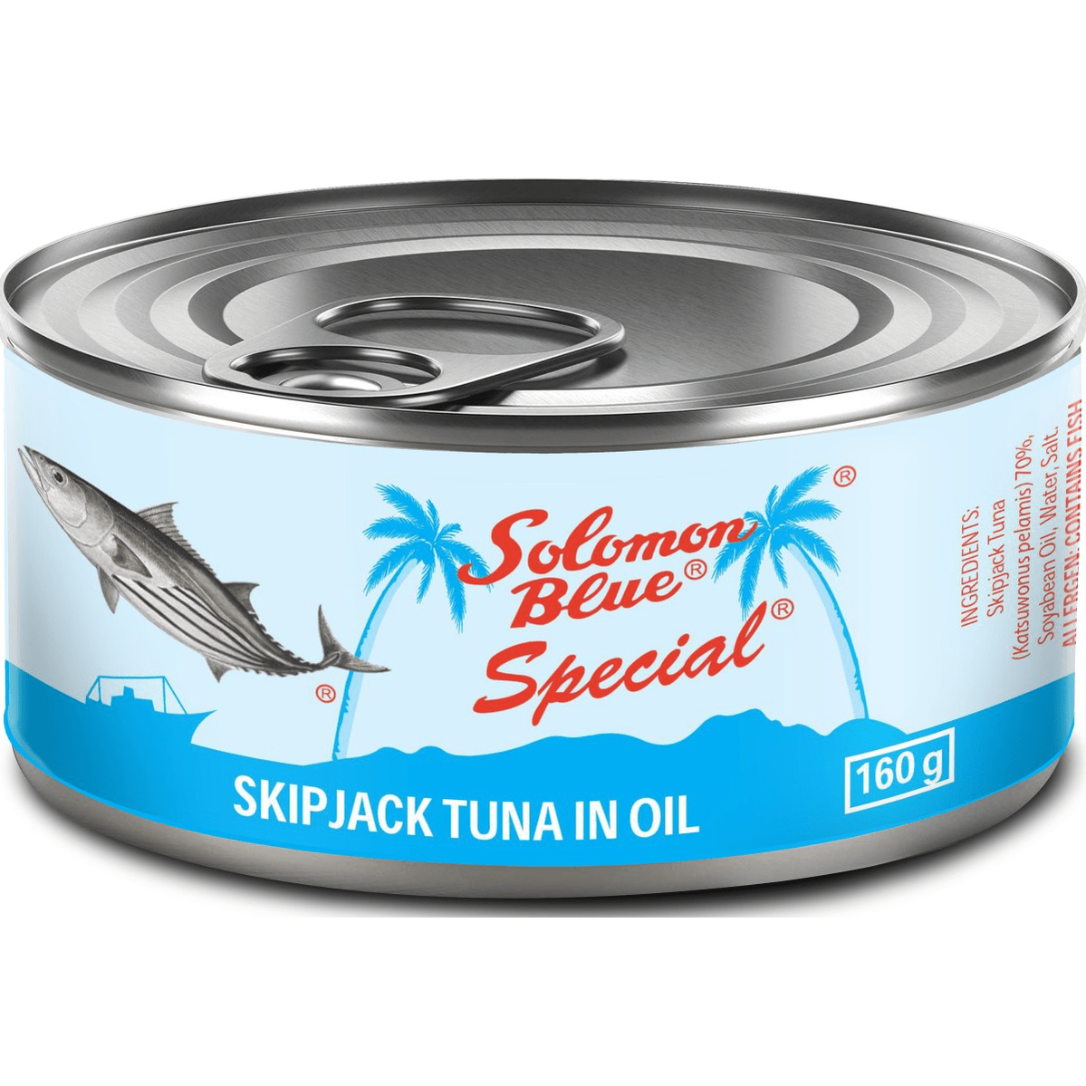 Solomon Blue Special Chunk Skipjack Tuna in Soy Oil 160g can with pull-tab lid