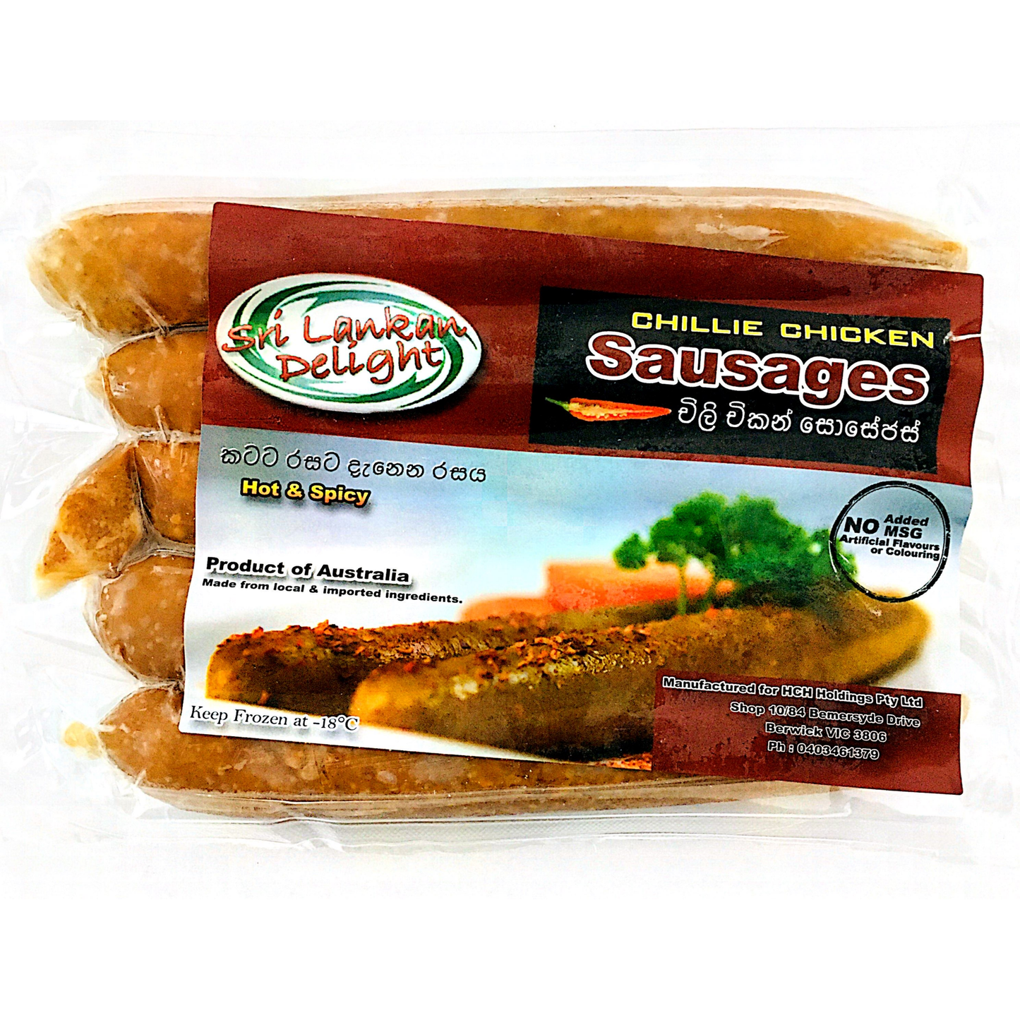 Sri Lankan Delight Chilli Chicken Sausage 400g x 10 - Vinays Food - Sri Lankan Delight