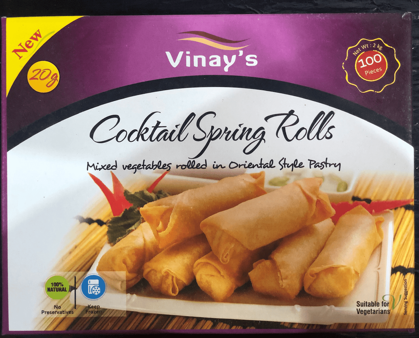 Vinay's Cocktail Spring Rolls 100 pcs x20g x 6pkts - Vinays Food - Vinay's