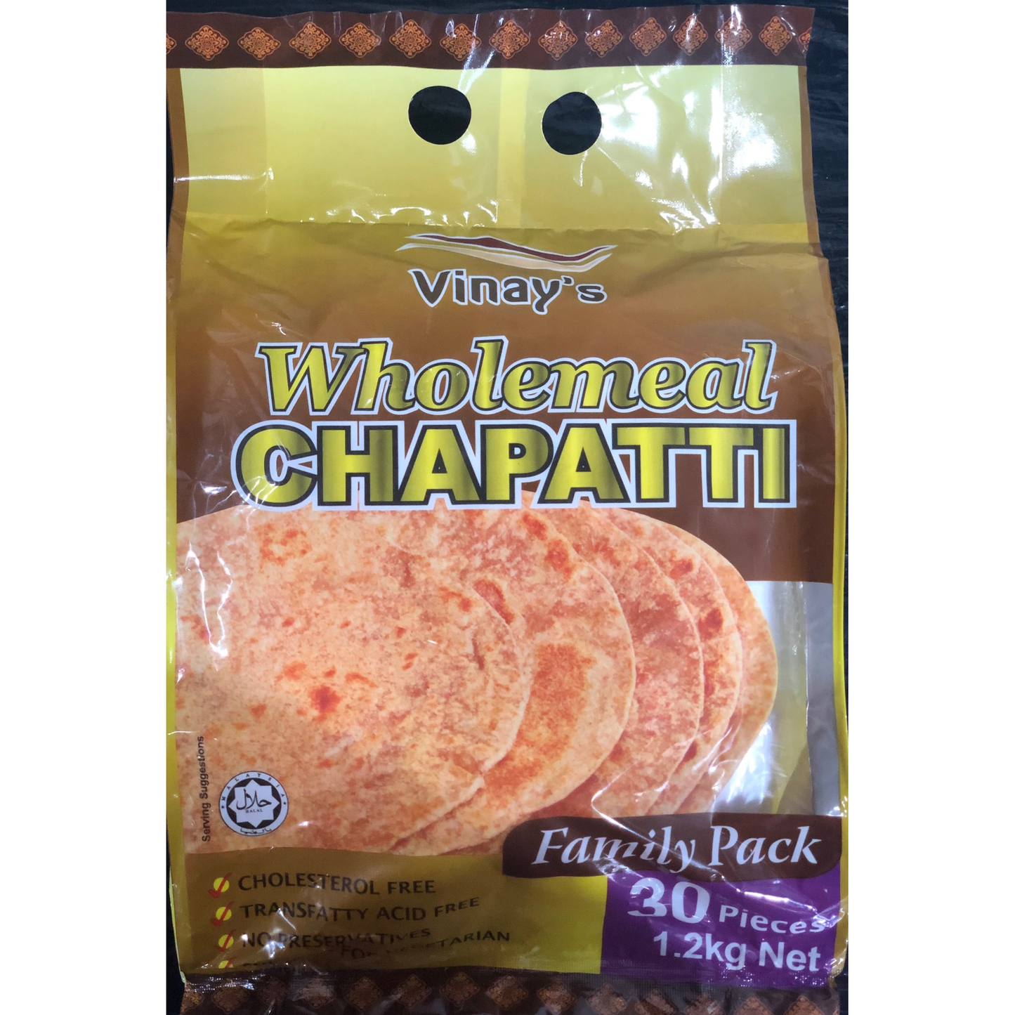 Vinay's Wholemeal Chapati family pack frozen flatbread with cholesterol free and no preservatives