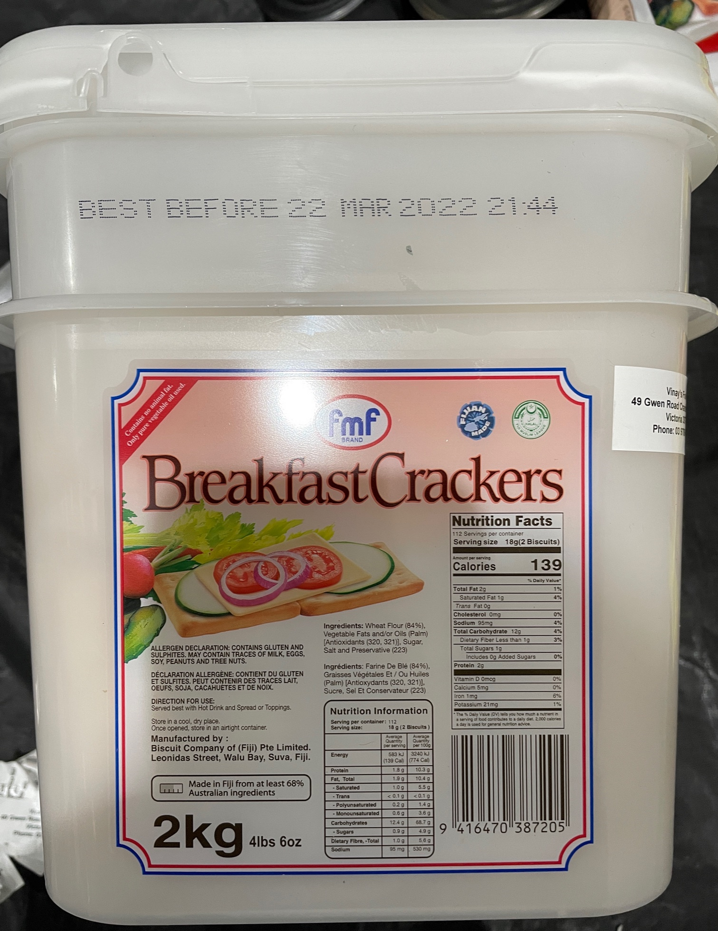 FMF Breakfast Crackers 2kg Pail Individual