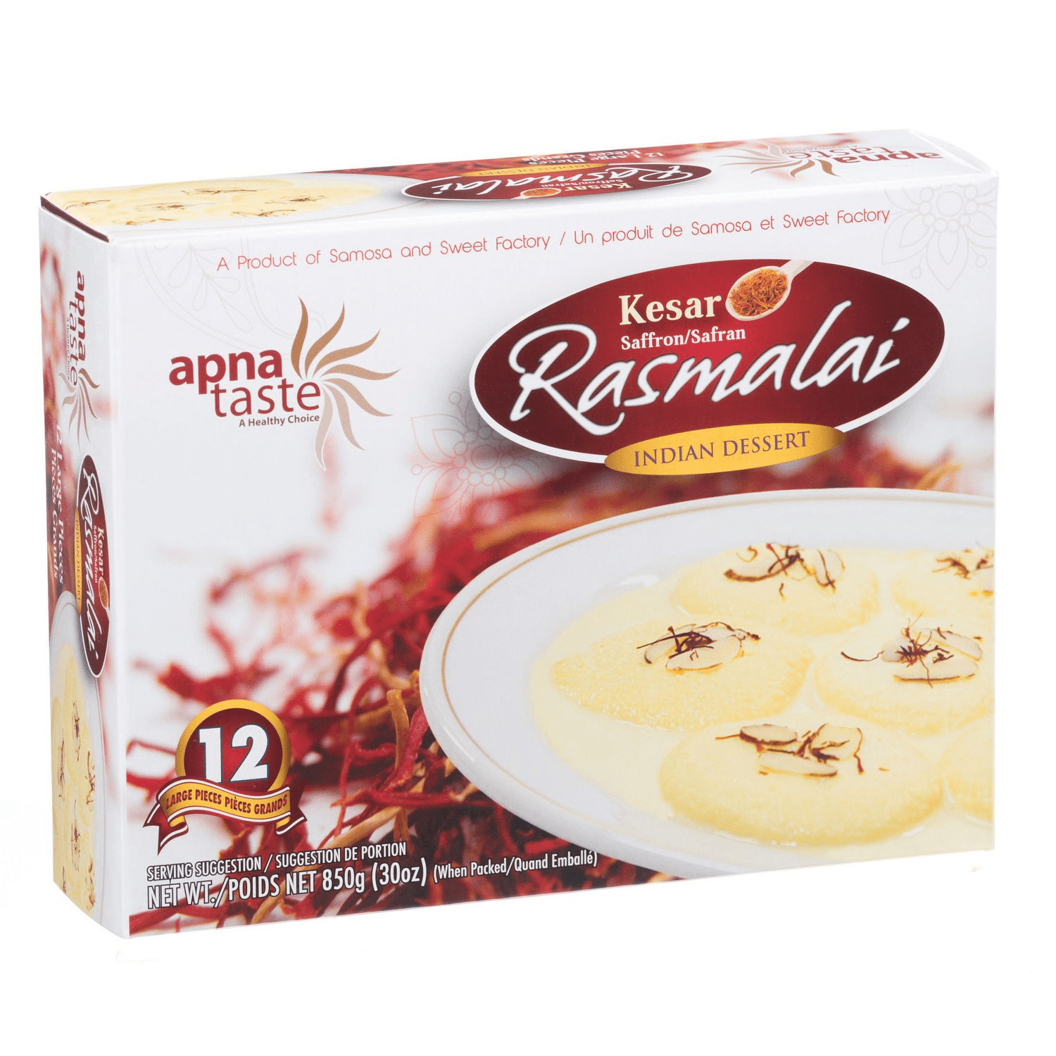 Apna Taste Kesar Rasmalai 12pcs 850g x10 - Vinays Food - Apna Taste