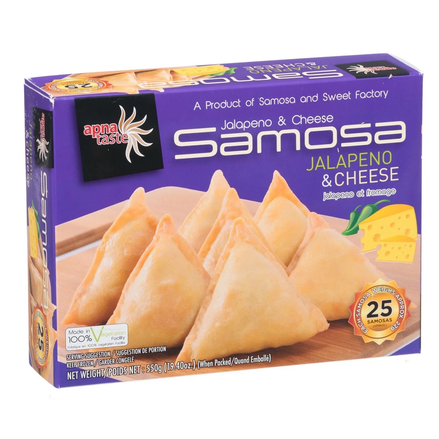 Apna Taste Samosa Jalapeno Cheese 25pcs 550g x10 - Vinays Food - Apna Taste