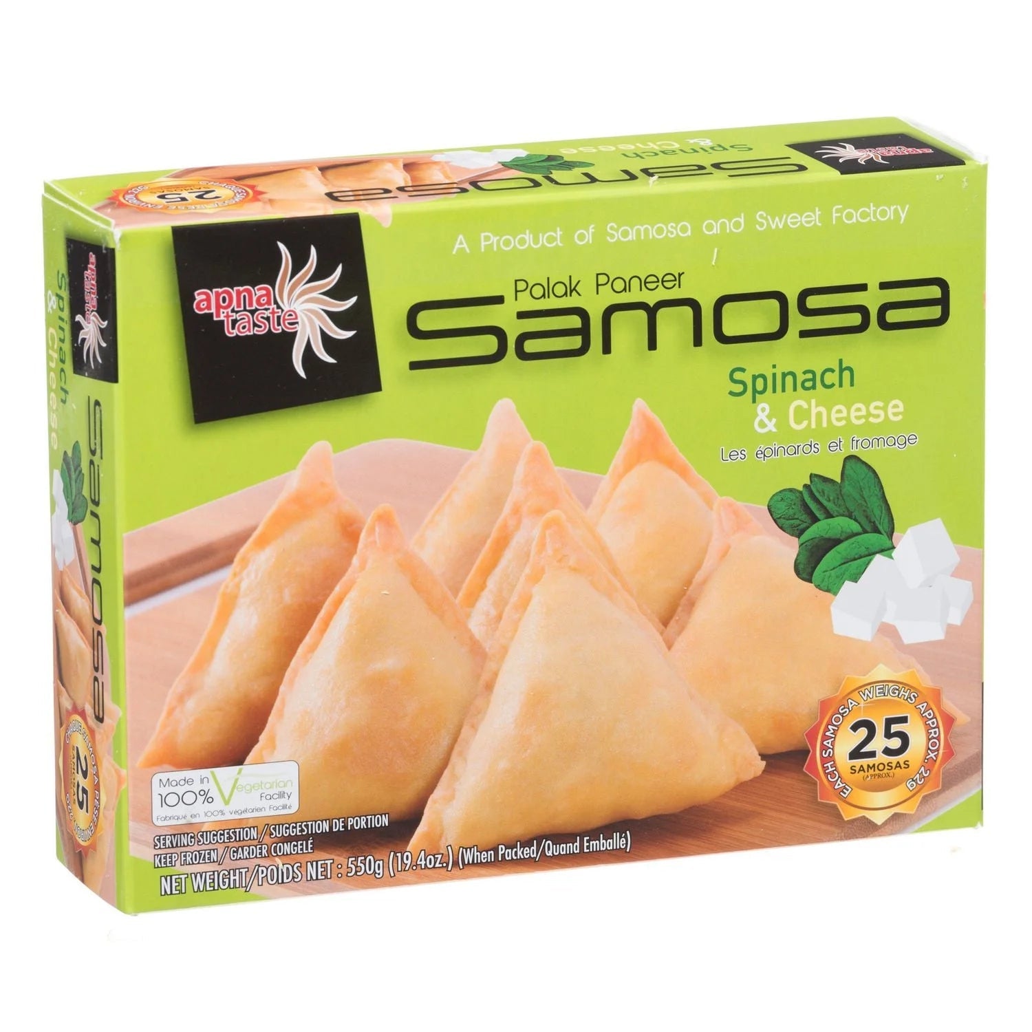 Apna Taste Samosa Spinach & Cheese 25pcs 550g x10 - Vinays Food - Apna Taste