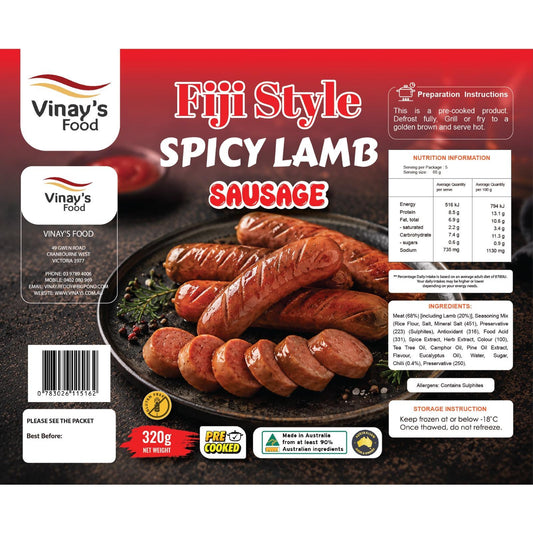 Vinay's Fiji Style Spicy Lamb Sausages 320g x 20