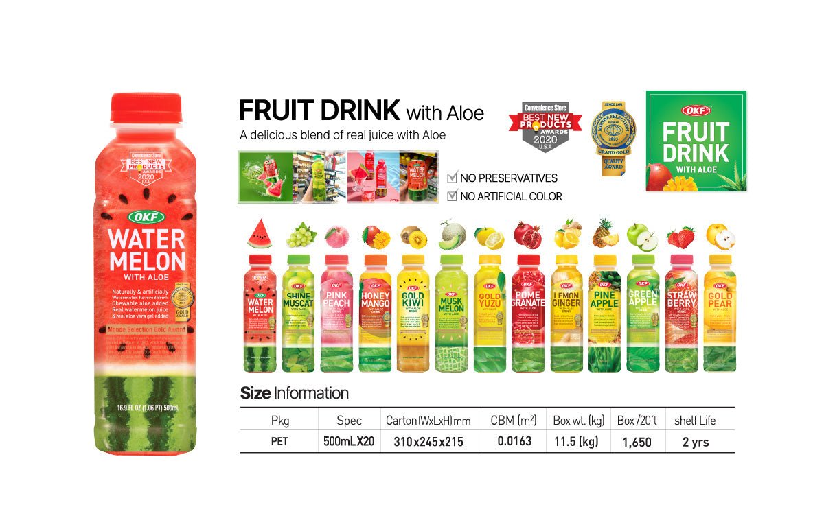 OKF Watermelon Drink with Aloe 340ml x 20 - Vinays Food - OKF
