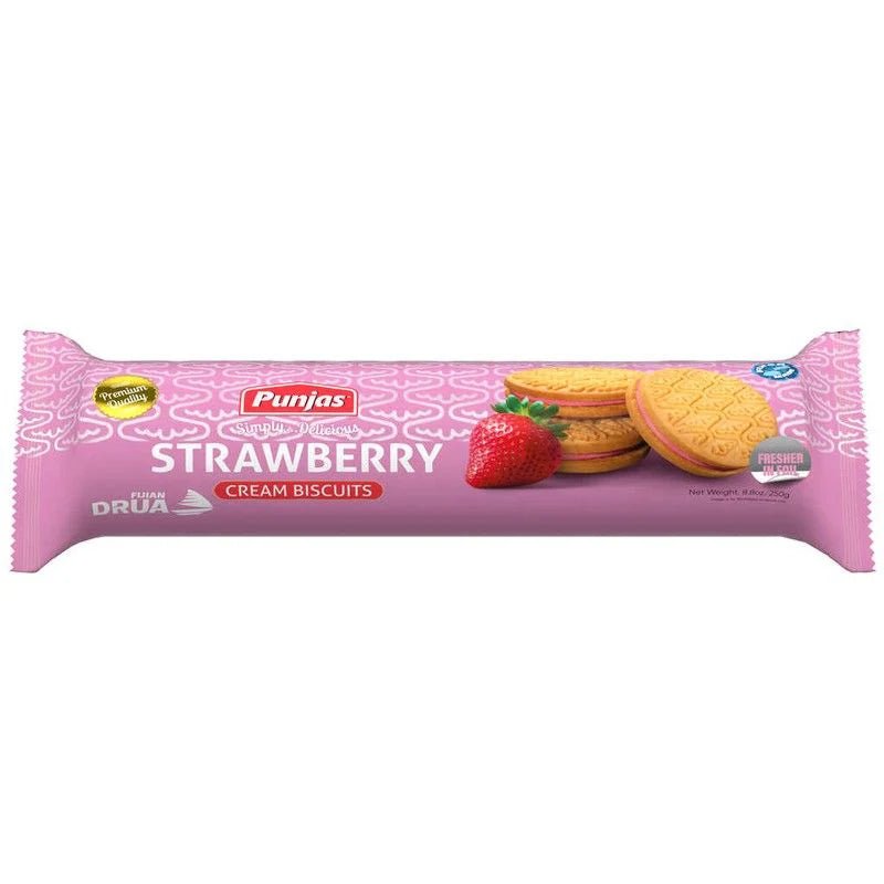 Punjas Strawberry Cream Biscuits 250g x20 - Vinays Food - Punjas