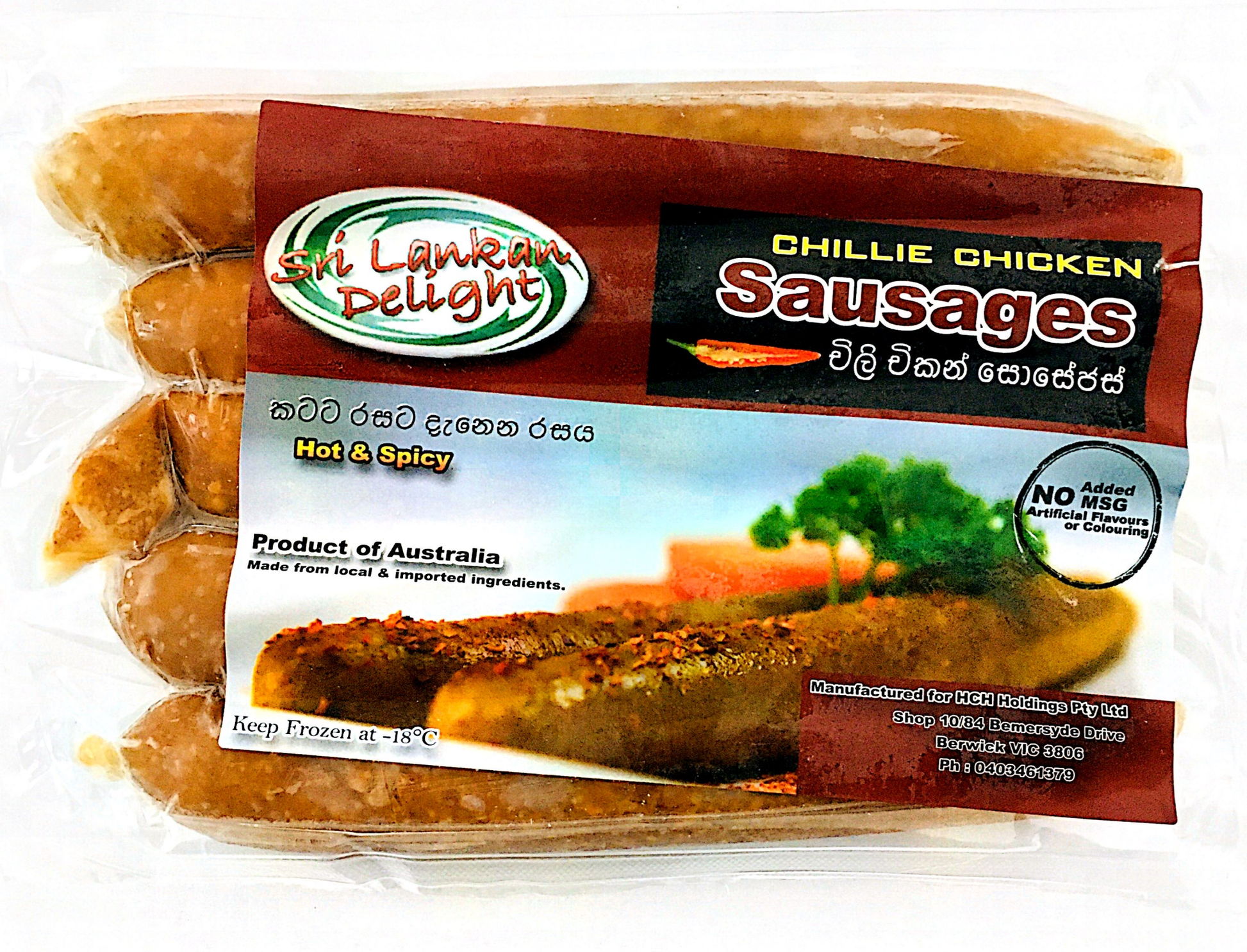 Sri Lankan Delight Chilli Chicken Sausage 400g x 10 - Vinays Food - Sri Lankan Delight