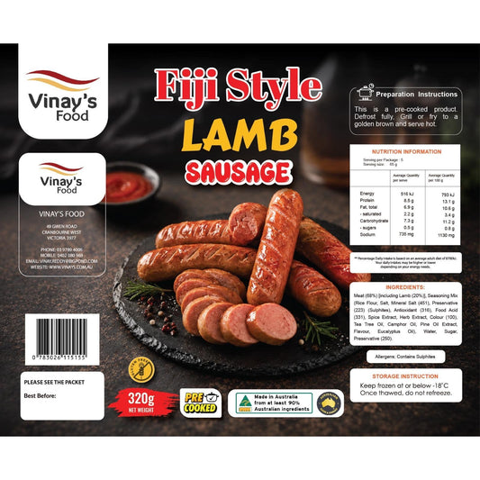 Vinay's Fiji Style Lamb Sausages 320g x 20 - Vinays Food - Vinay's
